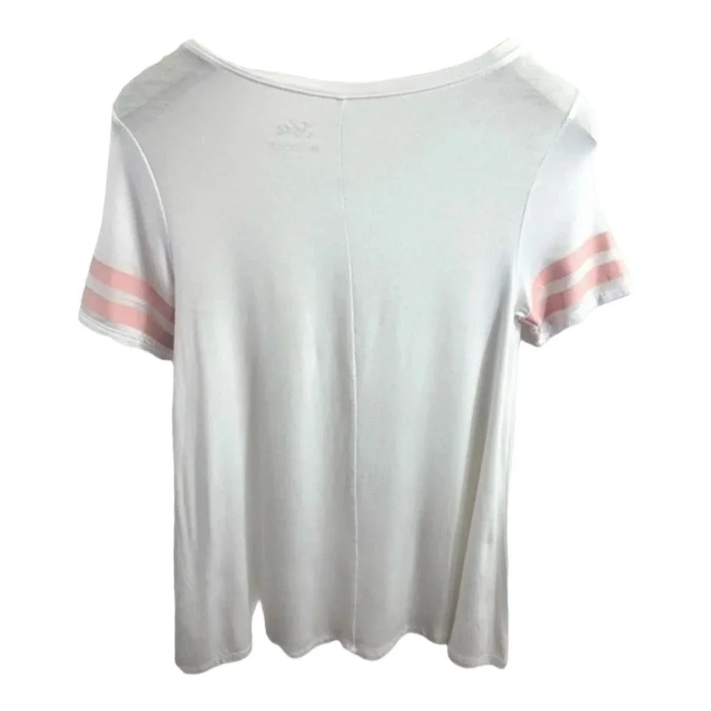 Justice‎ T-Shirt Girls 10 Pink Graphic Bonjour V-Neck Short Sleeve Floral Stripe